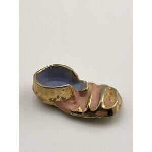 Vintage Pink & Blue Enamel Baby Shoe Brooch – Gold-Tone Child’s Sandal Pin